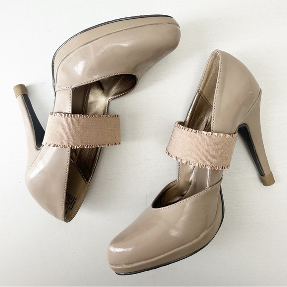 Sam & Libby Mary Jane Platform Heels Nude Beige Patent Faux Leather Size 8 - Picture 10 of 16